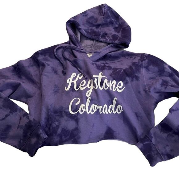Tie Dye Cropped Hoodie Sweatshirt - Purple - Women's Small - Picture 3 of 5